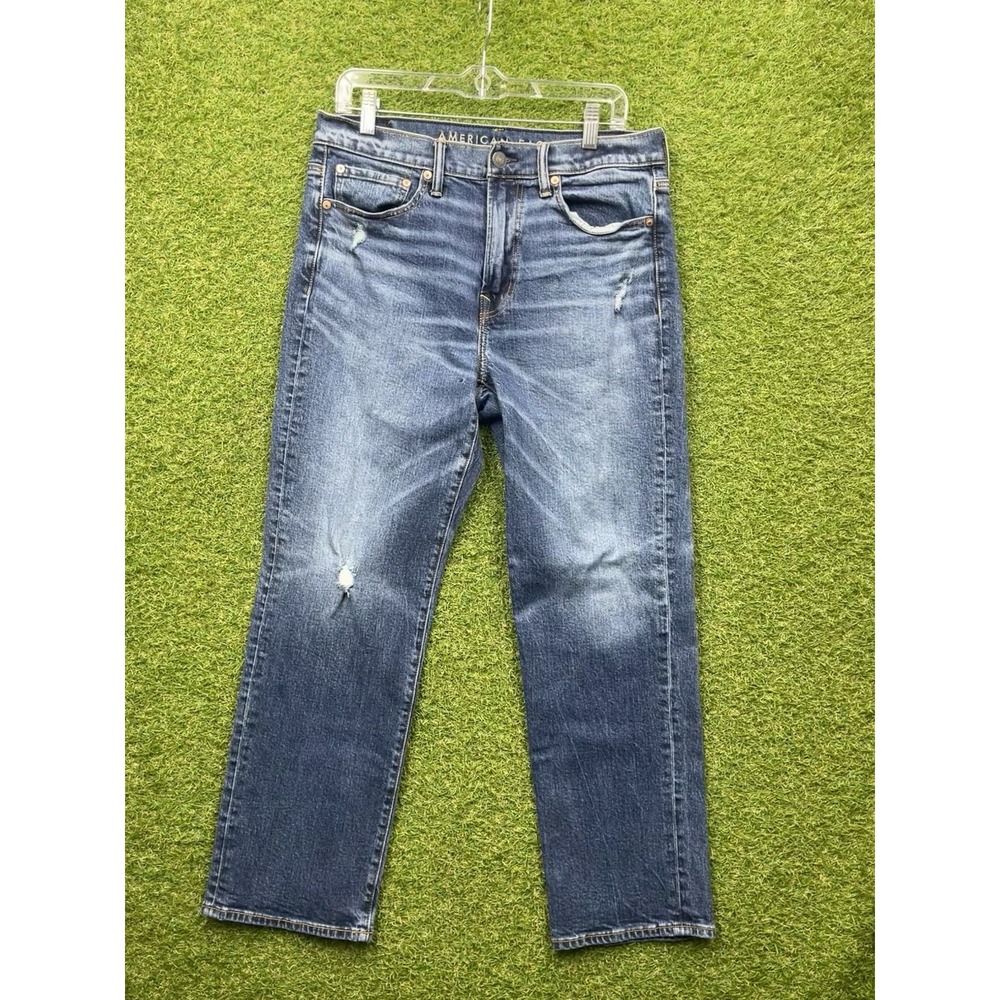 American Eagle Jeans Mens 31x30 Blue Dark Wash Relaxed Straight Flex Denim